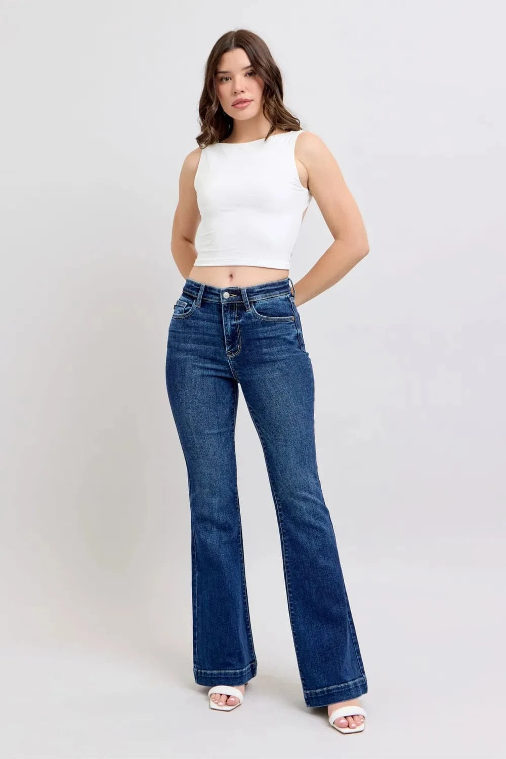 Plus Size High Rise Flare Jeans – Retro Stretch Denim - Fashorio