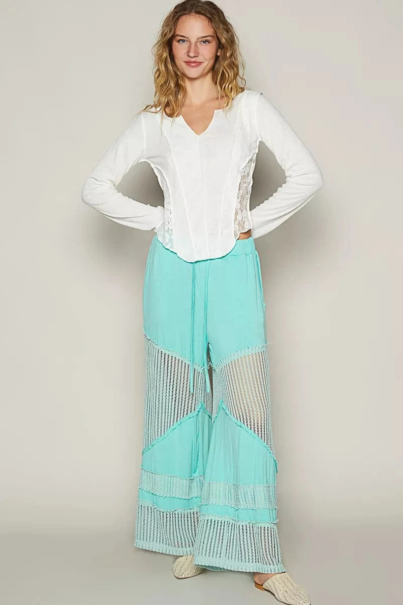 POL Drawstring Elastic Waistband Wide-Leg Pants - Fashorio