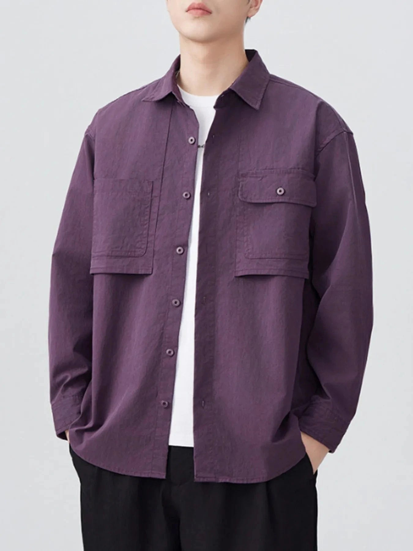 Men's Plus Size Button Up Long Sleeve Shirt Purple - Fashorio
