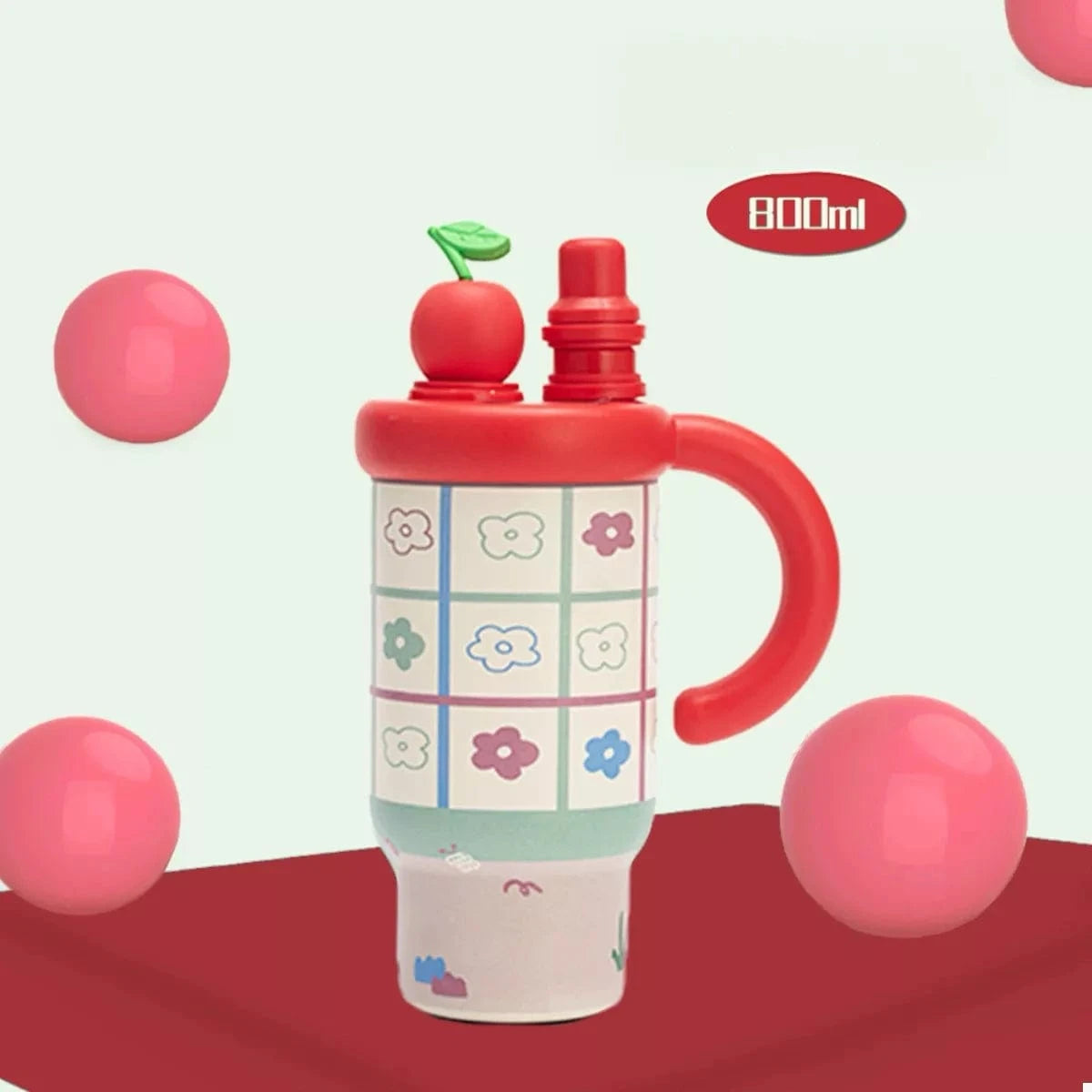 Colorful Cartoon Water Bottles with Straw and Handle Red One Size - Fashorio