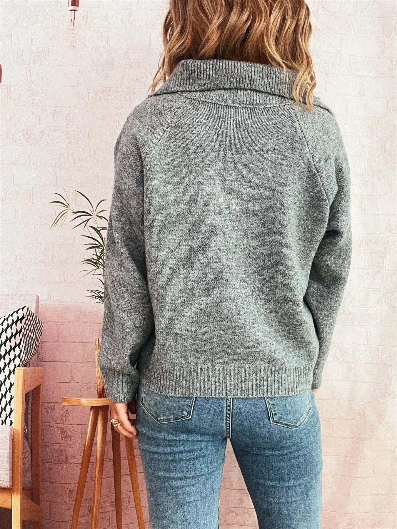 Ribbed Hem Raglan Sleeve Sweater - Fashorio