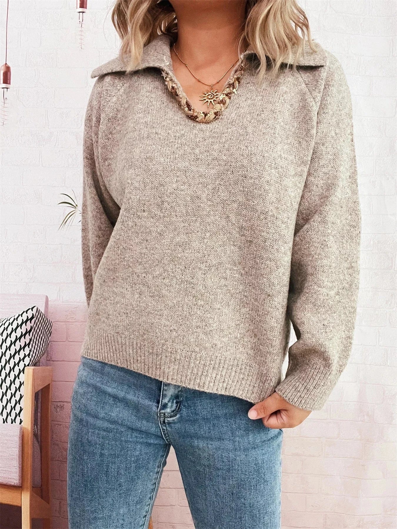 Ribbed Hem Raglan Sleeve Sweater - Fashorio