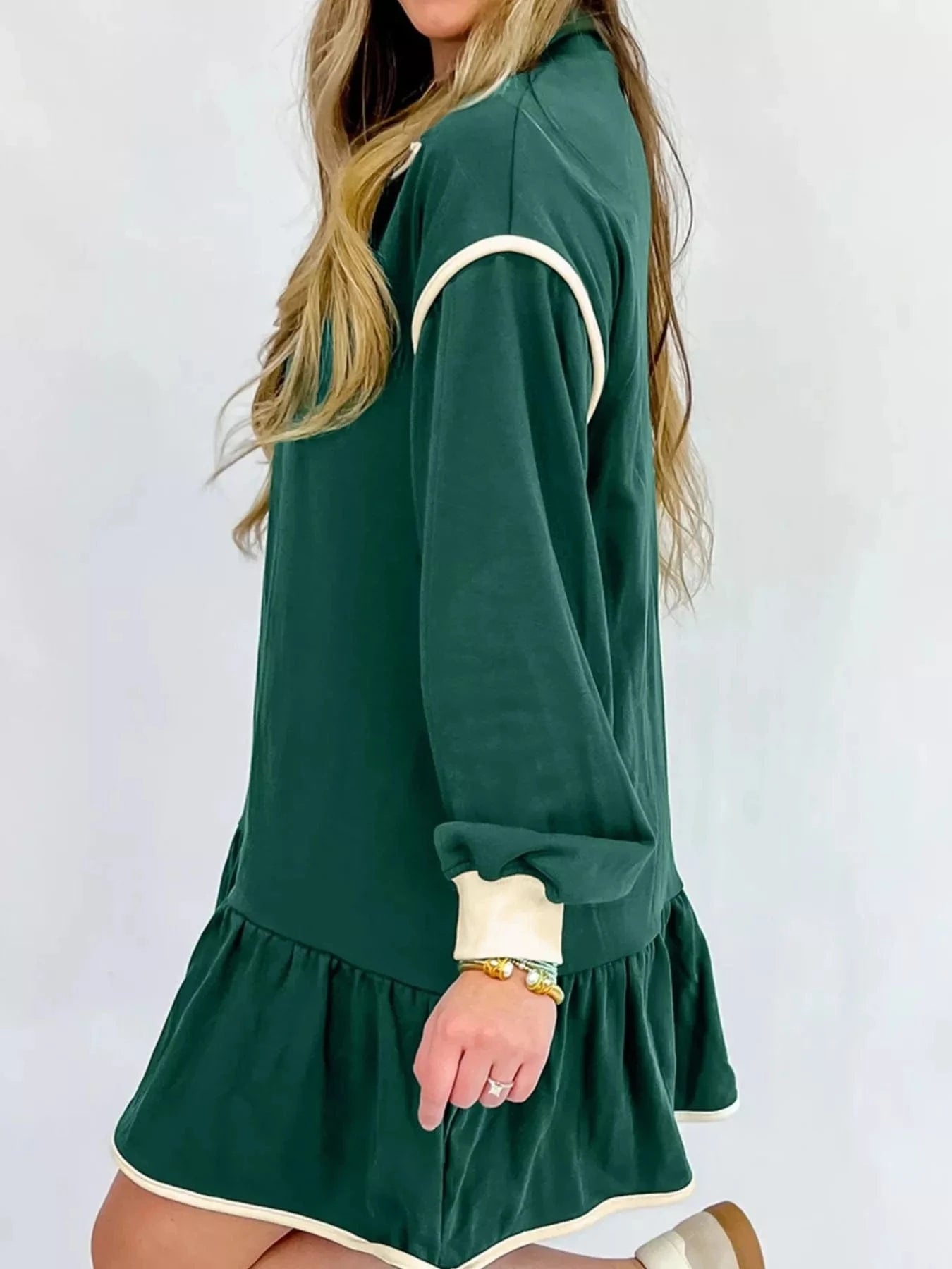 Ruffled Hem Drop Shoulder Mini Dress – Soft Cotton Blend Style - Fashorio