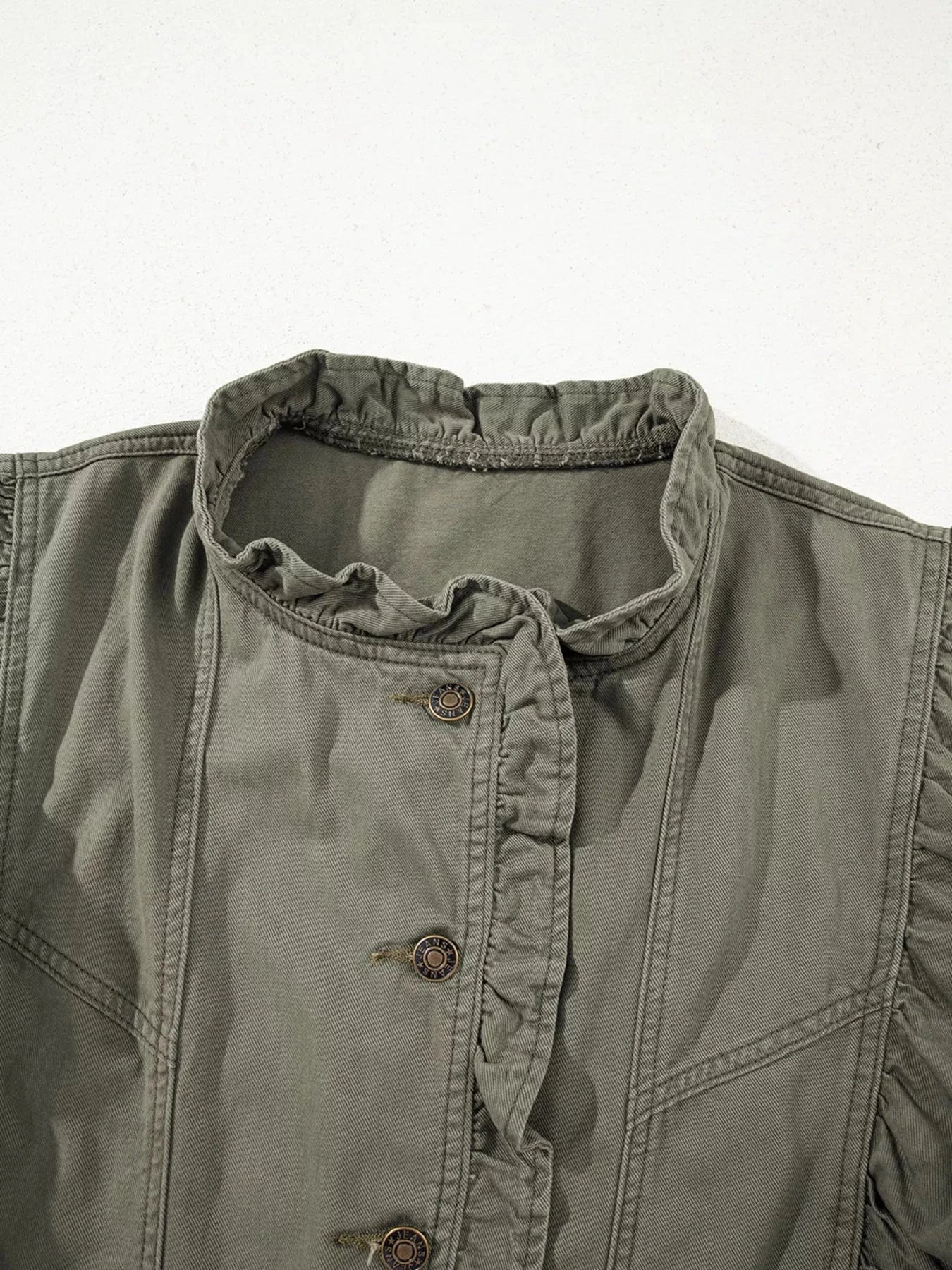 Ruffled Patchwork Denim Vest – Button Up Jean Jacket Style - Fashorio