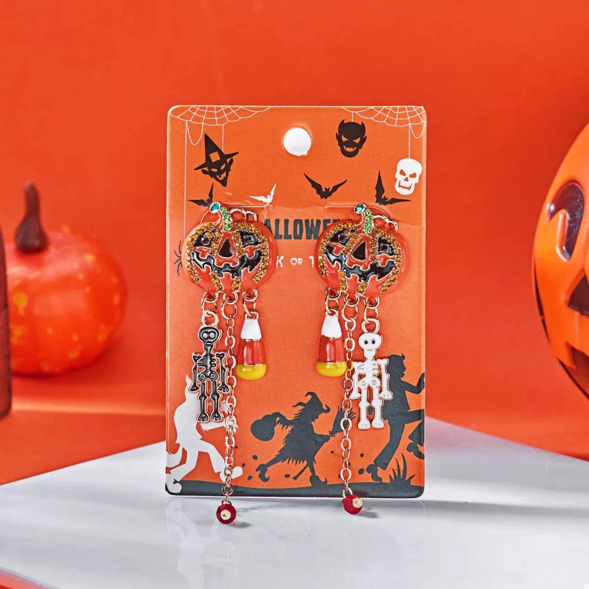 Halloween Pumpkin Drop Chain Earrings - Fashorio