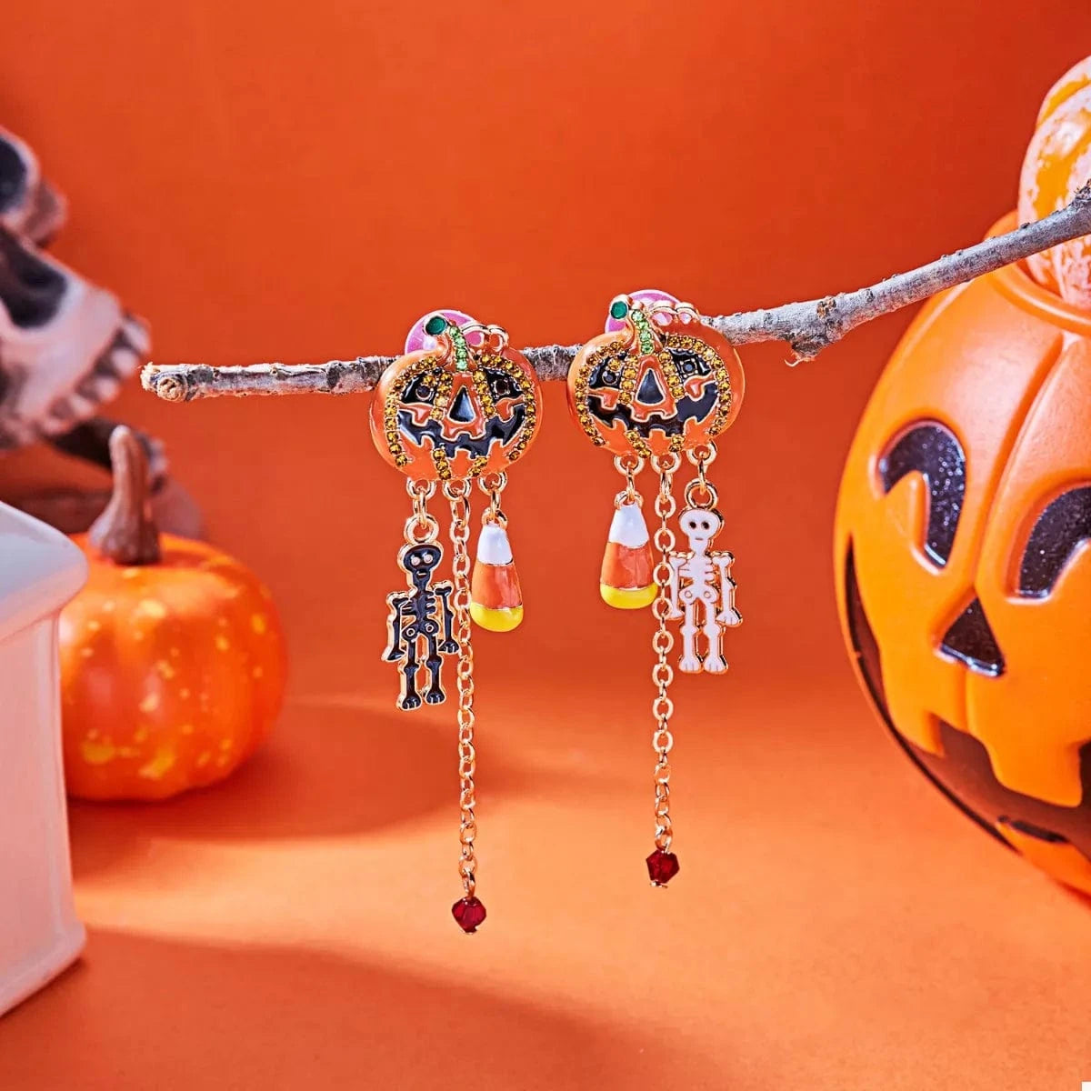 Halloween Pumpkin Drop Chain Earrings - Fashorio