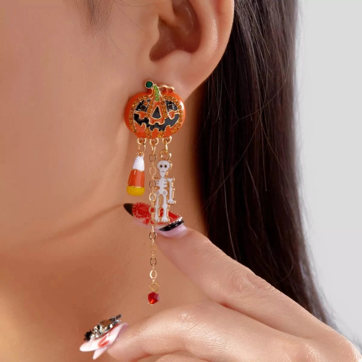 Halloween Pumpkin Drop Chain Earrings - Fashorio