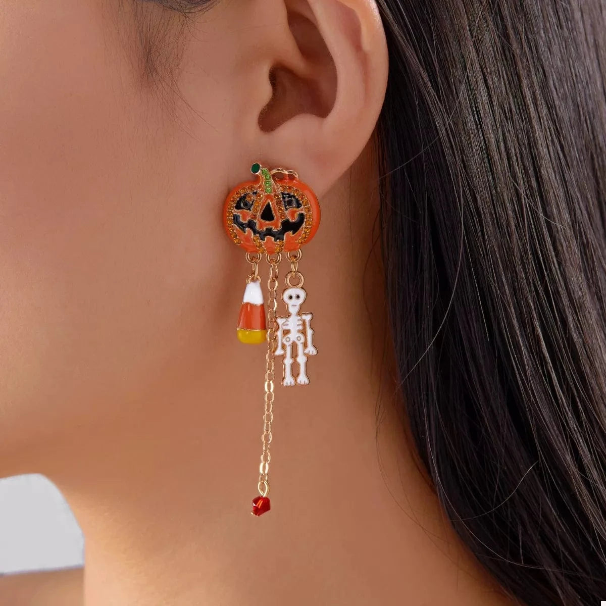 Halloween Pumpkin Drop Chain Earrings - Fashorio