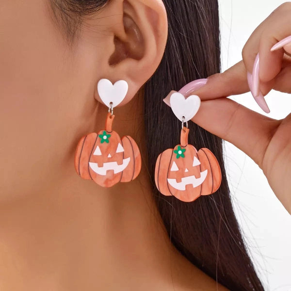 Halloween Pumpkin Heart Drop Earrings Sherbet One Size - Fashorio