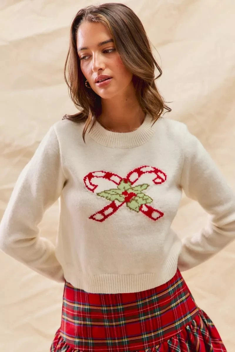 SO ME Christmas Candy Cone Cropped Sweater - Fashorio
