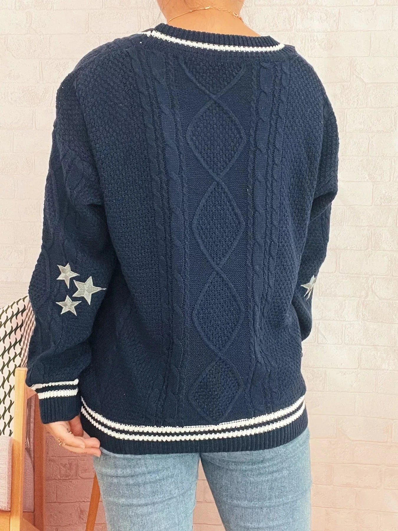 Star Pattern Button-Up Cardigan with Contrast Trim - Fashorio