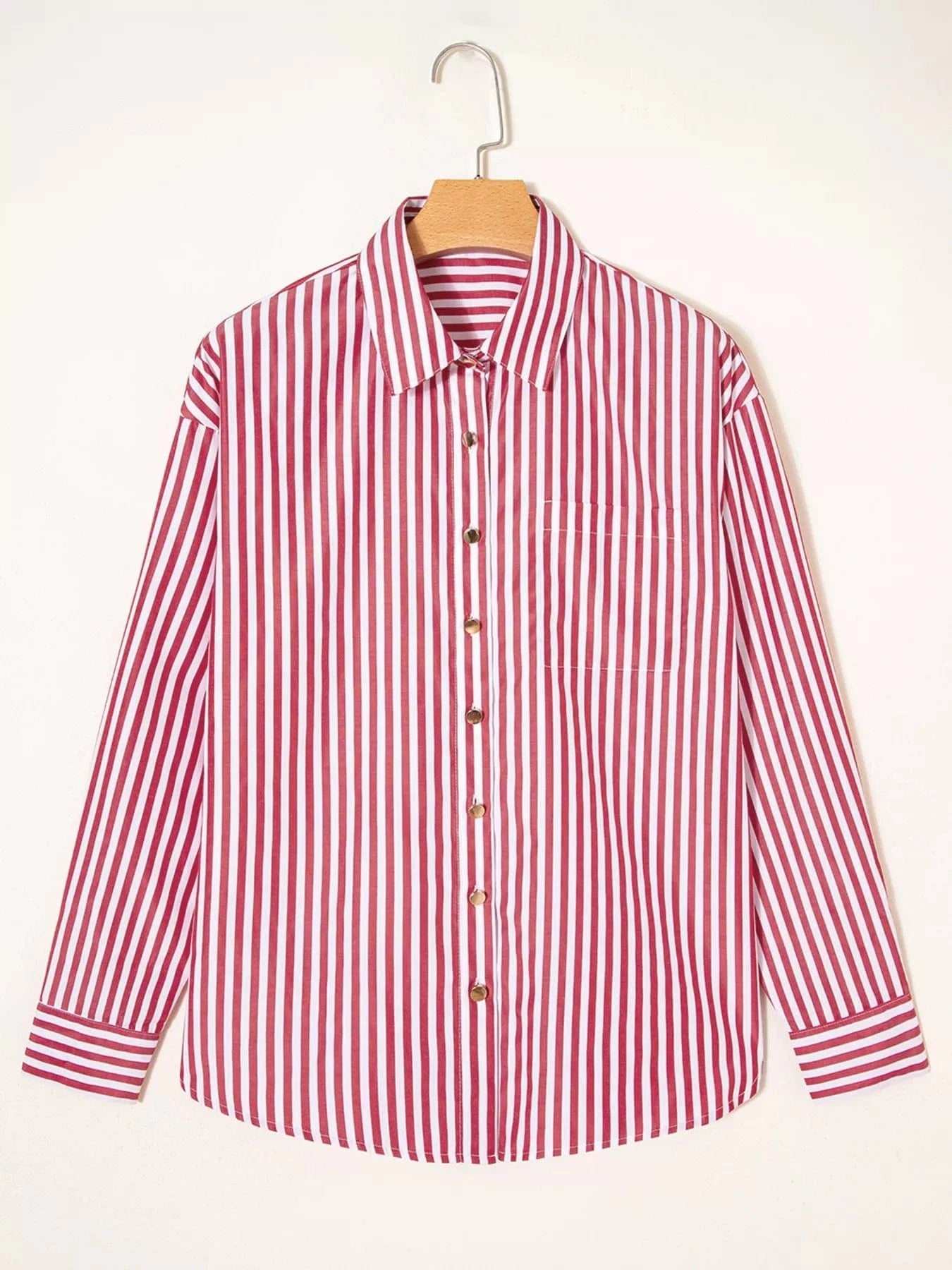 Striped Button-Up Long Sleeve Shirt - Fashorio