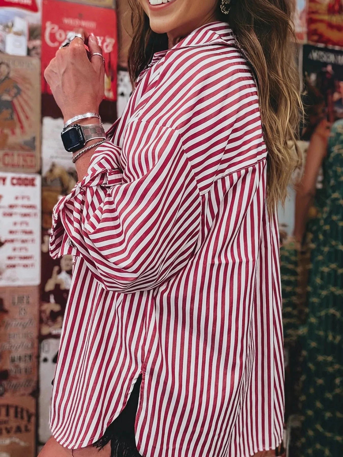 Striped Button-Up Long Sleeve Shirt - Fashorio