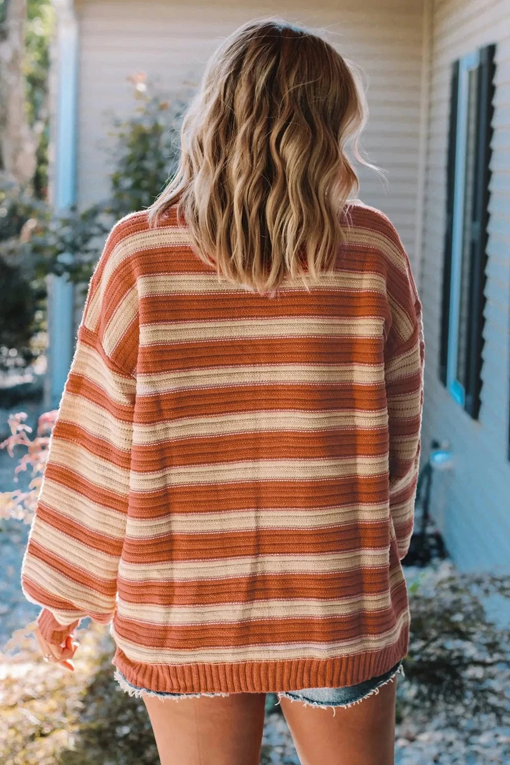 Striped Oversized Dropped Shoulder Sweater - Fashorio
