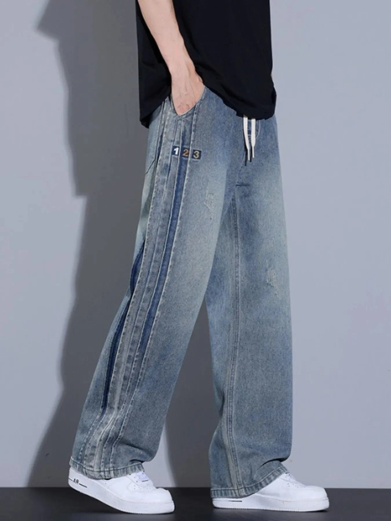 Men’s Wide Leg Jeans – Plus Size Full Fit Cotton Denim Vintage blue - Fashorio