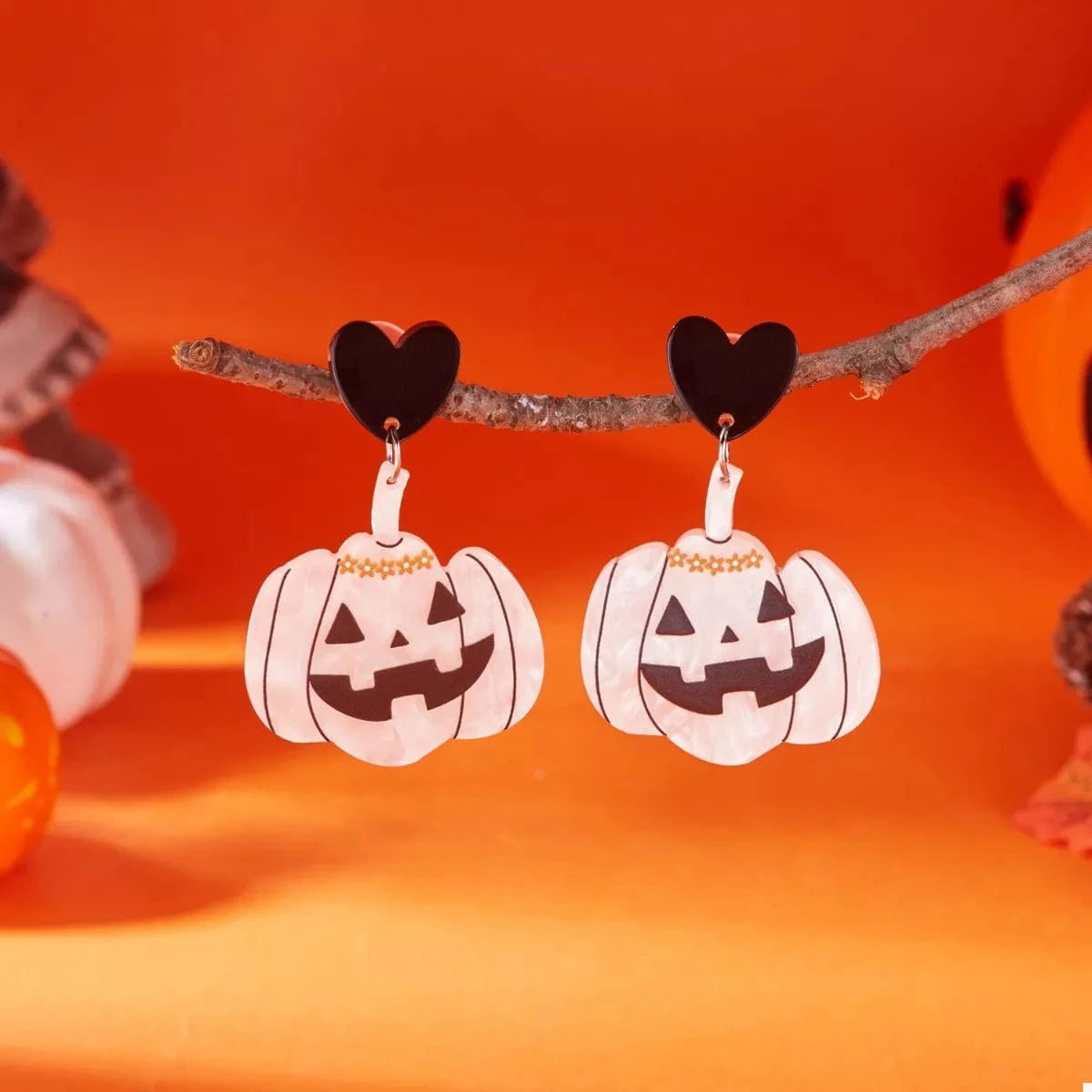 Halloween Pumpkin Heart Drop Earrings - Fashorio