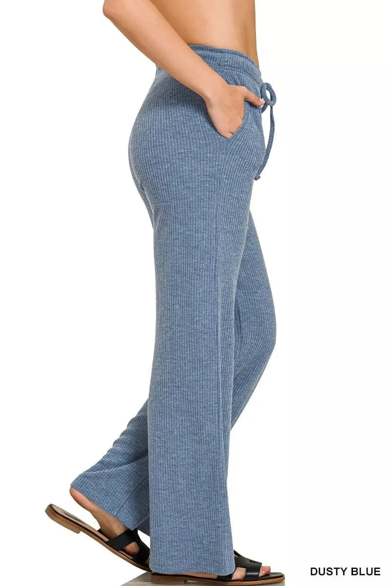 Zenana Ribbed Drawstring Lounge Pants - Fashorio