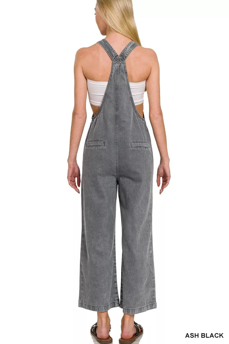 Zenana Washed Knot Strap Pockets Jumpsuit - Fashorio
