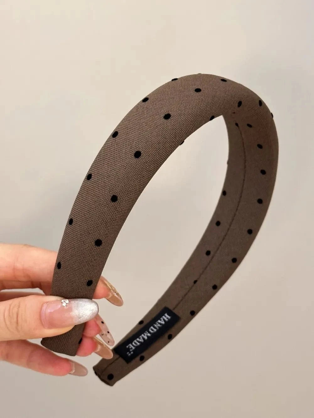 Polka Dot Polyester Wide Headband Coffee Brown One Size - Fashorio