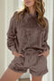 Fashorio Coffee Brown / S Round Neck Long Sleeve Top and Shorts Lounge Set