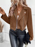 Suede Moto Jacket with Zip Detail Coffee Brown - Fashorio