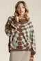 Umgee Full Size Ribbed Hem Tie Dye Round Neck Sweater Plus Size Coffee Brown - Fashorio