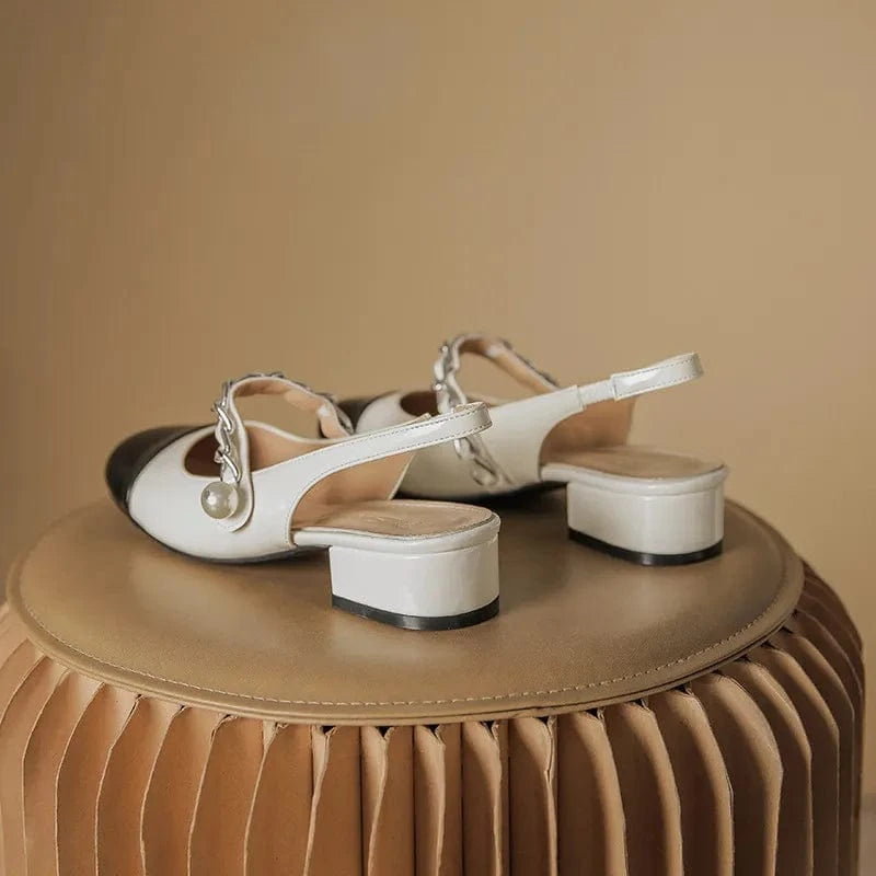 Contrast Round Toe Block Heel Mary Jane Shoes - Fashorio