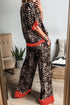 Fashorio Contrast Trim Leopard Round Neck Top and Pants Lounge Set