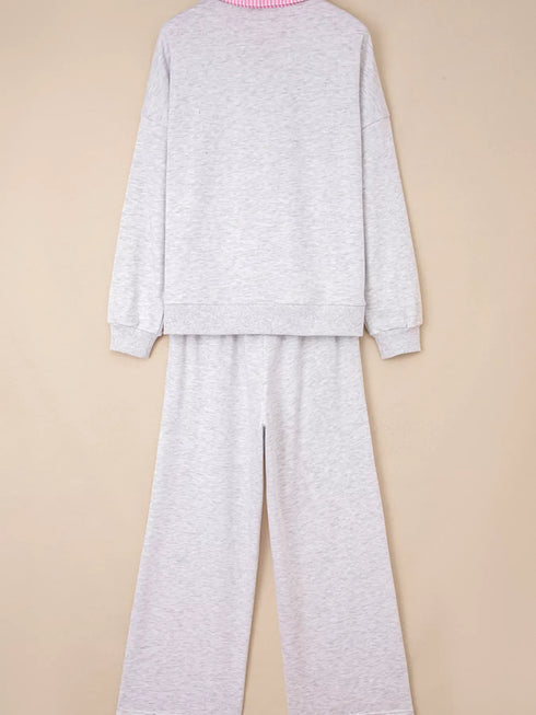 Fashorio Contrasted Trim Frilled Collar Drop Shoulder Top and Drawstring Pant Set