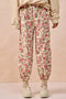 BiBi Floral Printed Twill Drawstring Pants With Elastic Band CREAM PINK - Fashorio
