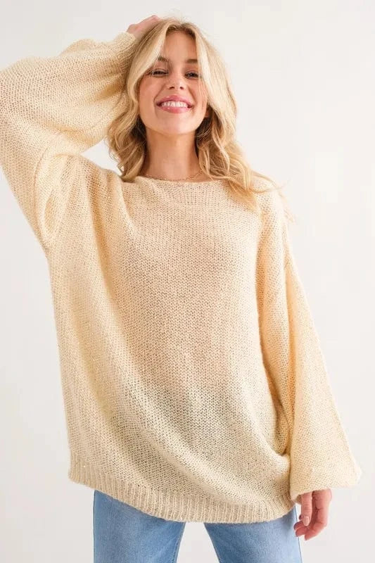 And The Why Sequined Light Weight Pullover Sweater CREAM - Fashorio