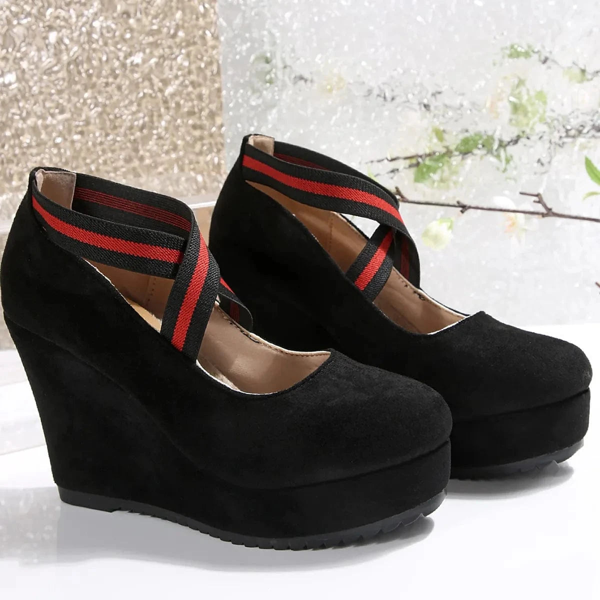 Crisscross Platform Wedge Pumps - Fashorio