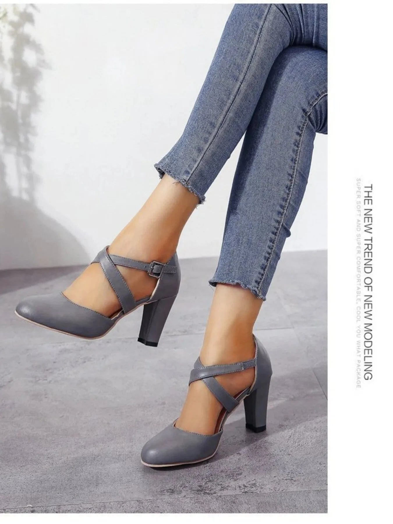 Cross-Strap Block Heel Pumps - Fashorio
