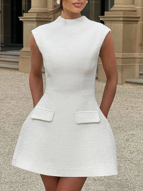 Fashorio Cutout Back Round Neck Cap Sleeve Mini Dress