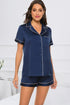 Fashorio Dark Blue / S Printed Button Up Short Sleeve Top and Shorts Lounge Set
