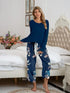 Fashorio Dark Blue / S Round Neck Top and Printed Pants Lounge Set