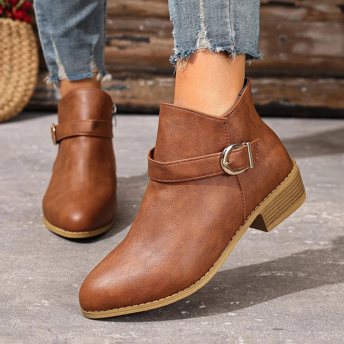 Point Toe Block Heels Boots Dark Brown - Fashorio