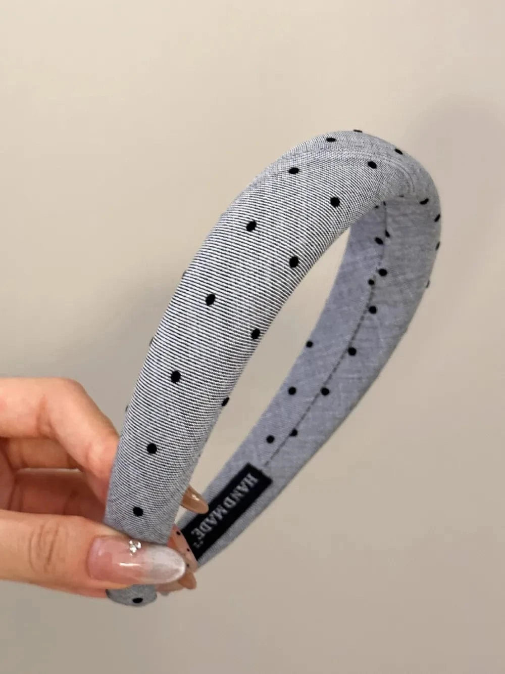 Polka Dot Polyester Wide Headband Dark Gray One Size - Fashorio