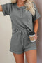 Fashorio Dark Gray / S Waffle-Knit Short Sleeve Top and Shorts Lounge Set