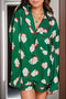 Fashorio Dark Green / S Santa Collared Neck Long Sleeve Top and Shorts Lounge Set