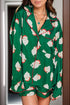 Fashorio Dark Green / S Santa Collared Neck Long Sleeve Top and Shorts Lounge Set