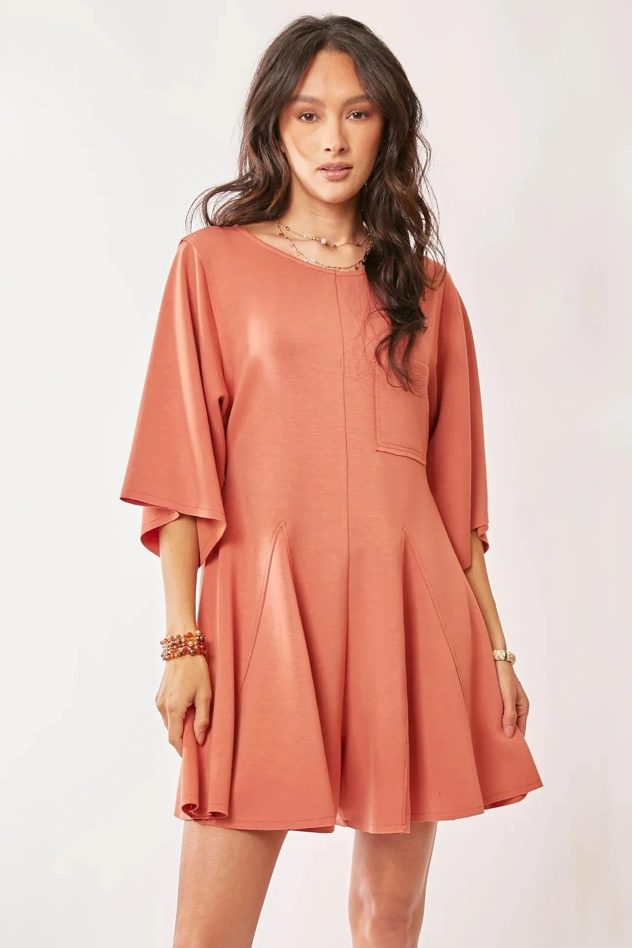 Davi & Dani Solid Draped Sleeve Ties Back Skort Romper - Fashorio