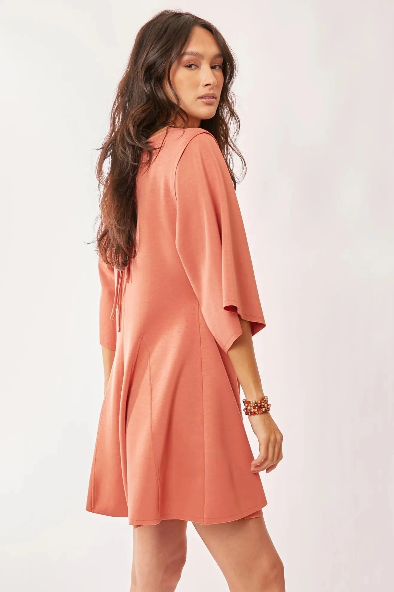 Davi & Dani Solid Draped Sleeve Ties Back Skort Romper - Fashorio