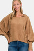 Zenana Brushed Hacci Drop Shoulder Cropped Hoodie Deep Camel - Fashorio