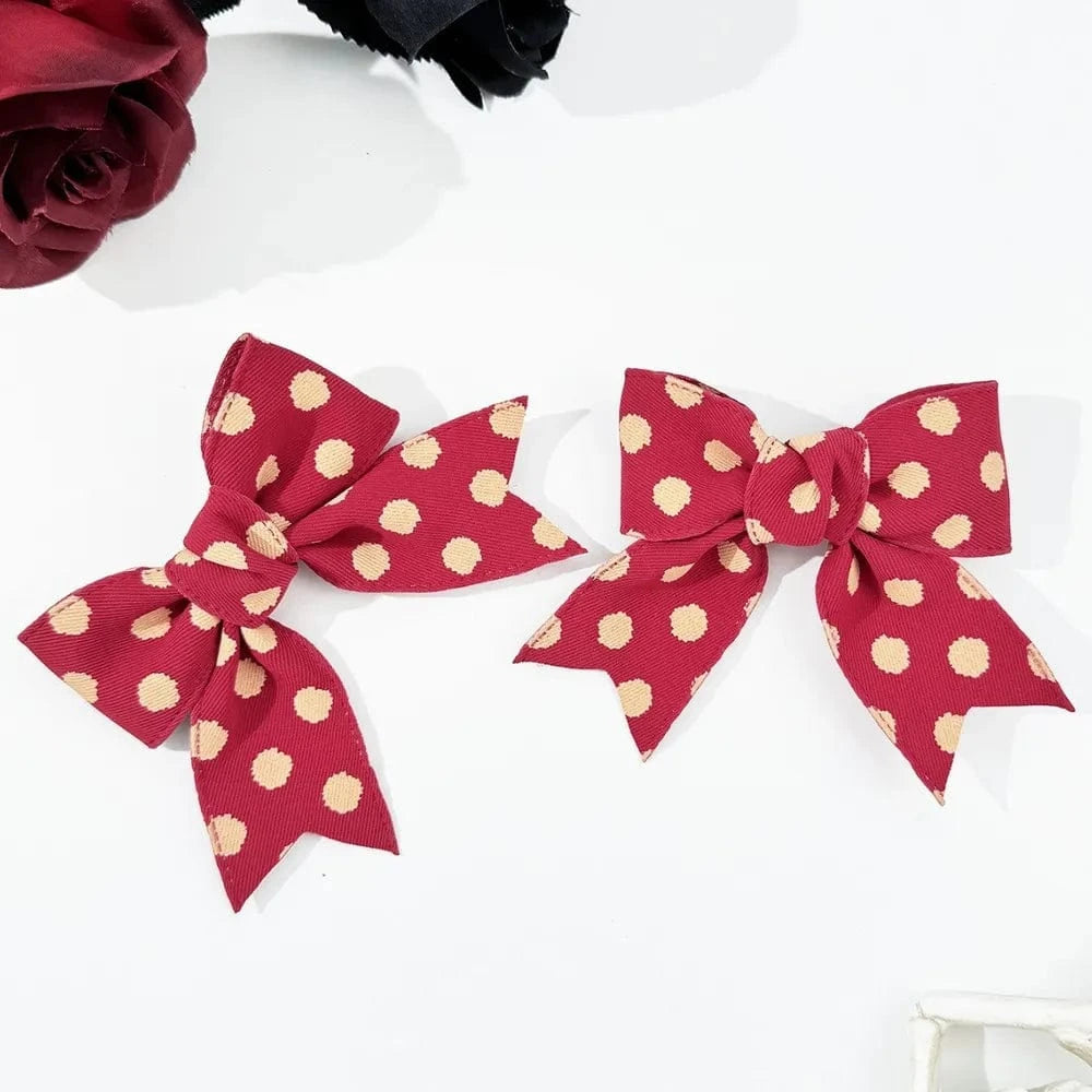 2-Piece Polka Dot Bow Hair Clip Deep Red One Size - Fashorio