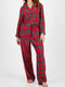 Fashorio Deep Red / S Plaid Collared Neck Button Up Top and Pants Lounge Set