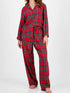 Fashorio Deep Red / S Plaid Collared Neck Button Up Top and Pants Lounge Set