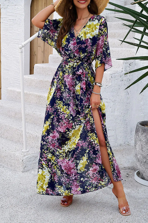 Fashorio Devine Printed Tied Half Sleeve Slit Dress