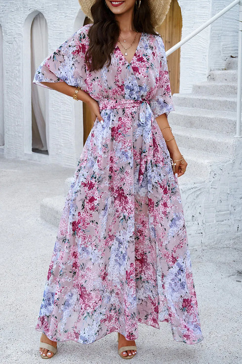 Fashorio Devine Printed Tied Half Sleeve Slit Dress