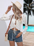 Fashorio Drawstring V-Neck Long Sleeve Cover Up